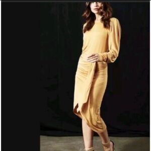 Young Fabulous & Broke Ruched Sheath Yellow Dress Medium